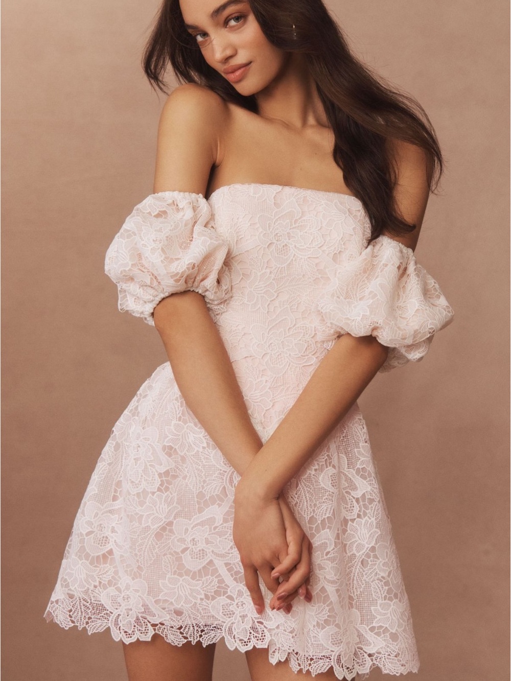 BHLDN Puff Sleeve/sleeveless Lace Fit and Flare Mini Dress